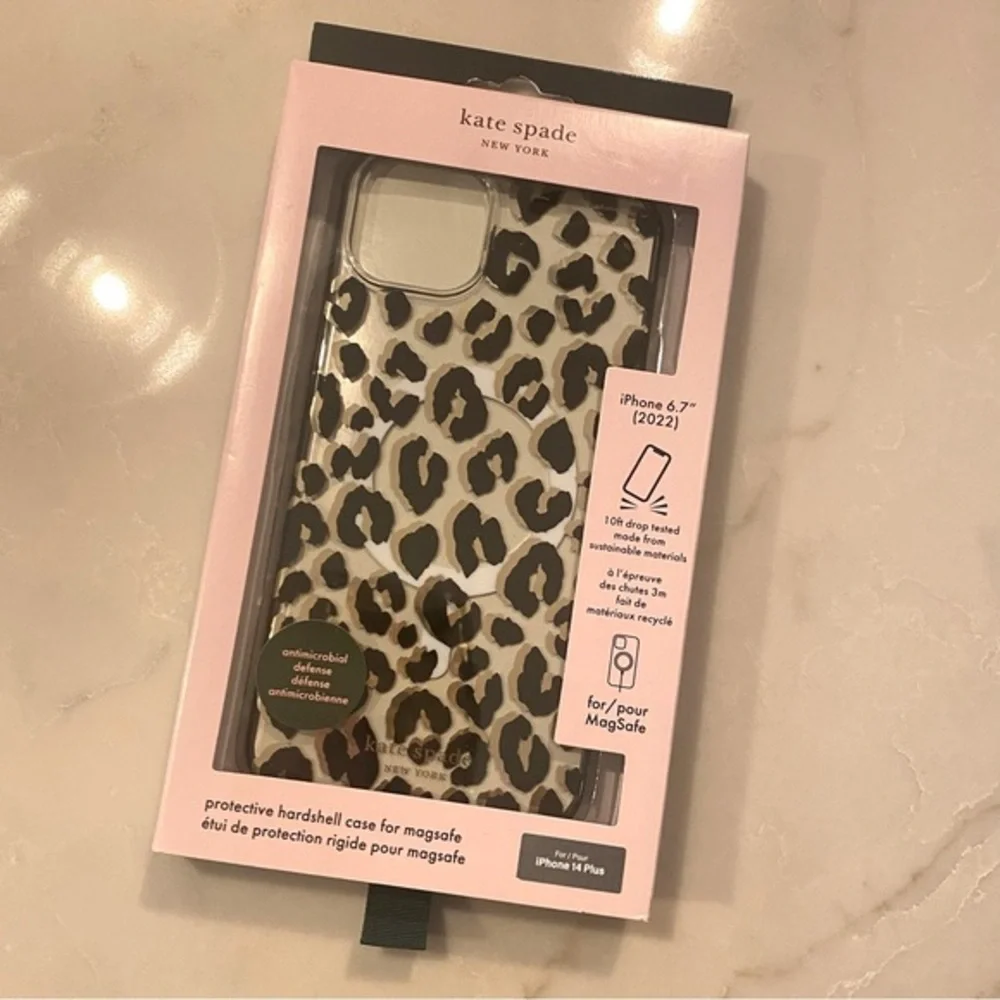 NEW Kate Spade iPhone 14 Plus Protective Case w/ MagSafe - City Leopard